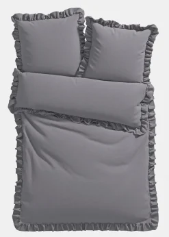 bonprix Bettwäsche|Linon-Bettwäsche mit Rüschen grau
