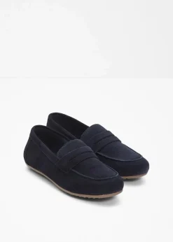 bonprix Slipper & Halbschuhe|Loafer|Loafer aus Veloursleder dunkelblau