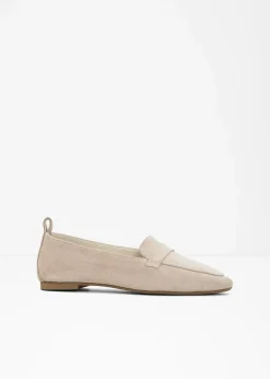 bonprix Slipper & Halbschuhe|Loafer|Loafer aus Veloursleder hellsand