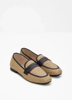 bonprix Slipper & Halbschuhe|Loafer|Loafer in Stroh-Optik beige/schwarz