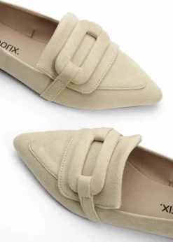 bonprix Slipper & Halbschuhe|Loafer|Loafer mit Schnalle grünbeige