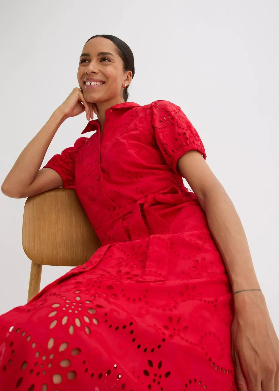 Lochstickerei-Blusenkleid aus reiner Baumwolle|bonprix Sale