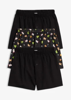 bonprix Mehrfachpacks|Jungen·Unterwäsche|Lockere Boxershorts aus reiner Baumwolle (3er Pack) schwarz + schwarz bedruckt