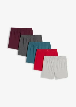 bonprix Wäsche|Große Größen|Lockere Jersey Boxershorts aus Baumwolle (5er Pack) hellgrau meliert/anthrazit meliert/pfeffergrün/chillirot/weinrot