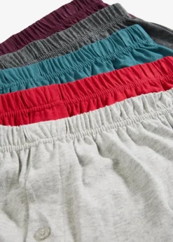 bonprix Wäsche|Große Größen|Lockere Jersey Boxershorts aus Baumwolle (5er Pack) hellgrau meliert/anthrazit meliert/pfeffergrün/chillirot/weinrot