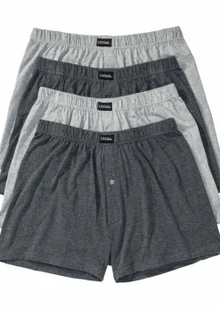 bonprix Große Größen|Wäsche|Lockere Jersey Boxershorts mit weicher Baumwolle (4er Pack) grau meliert