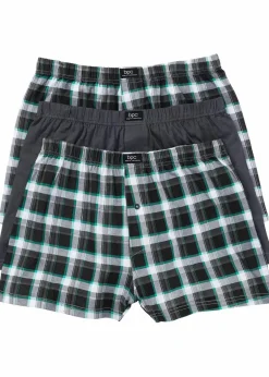bonprix Boxershorts|Große Größen|Lockere Jersey Boxershorts aus Baumwolle (3er Pack) kariert + grau