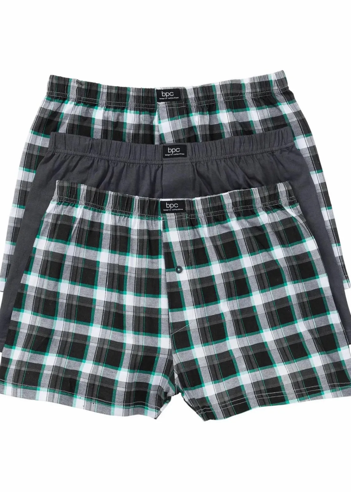 bonprix Boxershorts|Große Größen|Lockere Jersey Boxershorts aus Baumwolle (3er Pack) kariert + grau