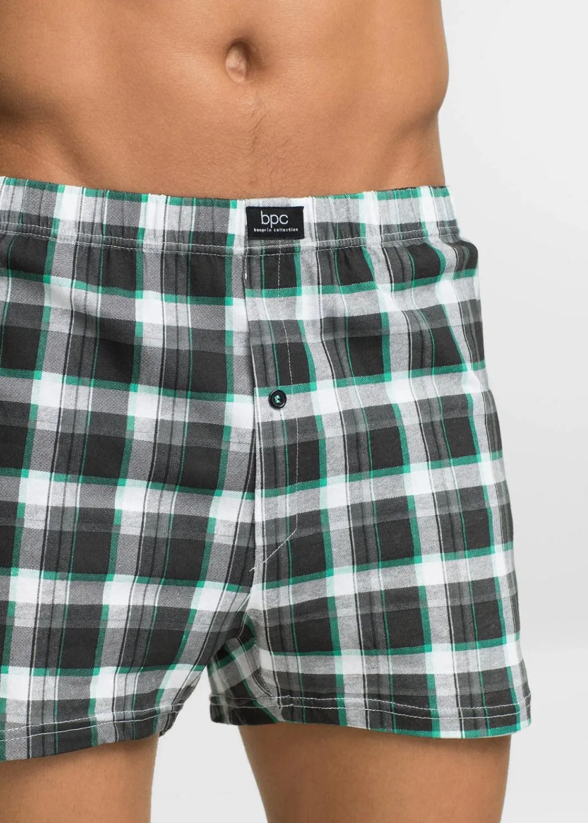 bonprix Boxershorts|Große Größen|Lockere Jersey Boxershorts aus Baumwolle (3er Pack) kariert + grau