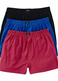 bonprix Wäsche|Große Größen|Lockere Jersey Boxershorts aus Baumwolle (3er Pack) schwarz + blau + rot
