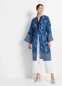 bonprix Bekleidung·Jacken & Mäntel|Blusen & Tuniken|Lockere Satin-Kurzarmtunika mit überschnittenen Schultern dunkelblau