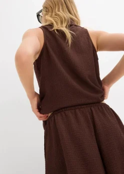 bonprix Hosen|Shorts|Lockere Schlupf-Shorts aus strukturiertem Crêpe terrabraun