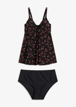 bonprix Bademode·Tankinis|Bademode·Große Cups D-F|Long Tankini (2-tlg.Set) schwarz floral