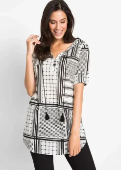 bonprix Bekleidung·Jacken & Mäntel|Blusen & Tuniken|Long- Tunika aus reiner Baumwolle schwarz/weiß gemustert
