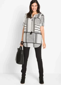 bonprix Bekleidung·Jacken & Mäntel|Blusen & Tuniken|Long- Tunika aus reiner Baumwolle schwarz/weiß gemustert