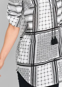 bonprix Bekleidung·Jacken & Mäntel|Blusen & Tuniken|Long- Tunika aus reiner Baumwolle schwarz/weiß gemustert