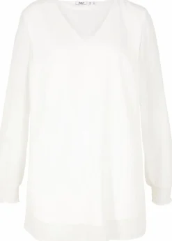 bonprix Blusen & Tuniken|Nachhaltigere Materialien|Long- Tunikabluse wollweiß