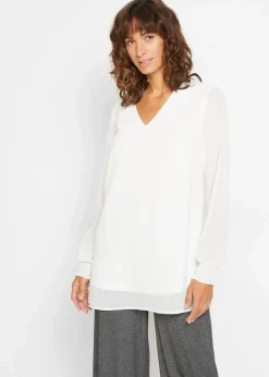 bonprix Blusen & Tuniken|Nachhaltigere Materialien|Long- Tunikabluse wollweiß