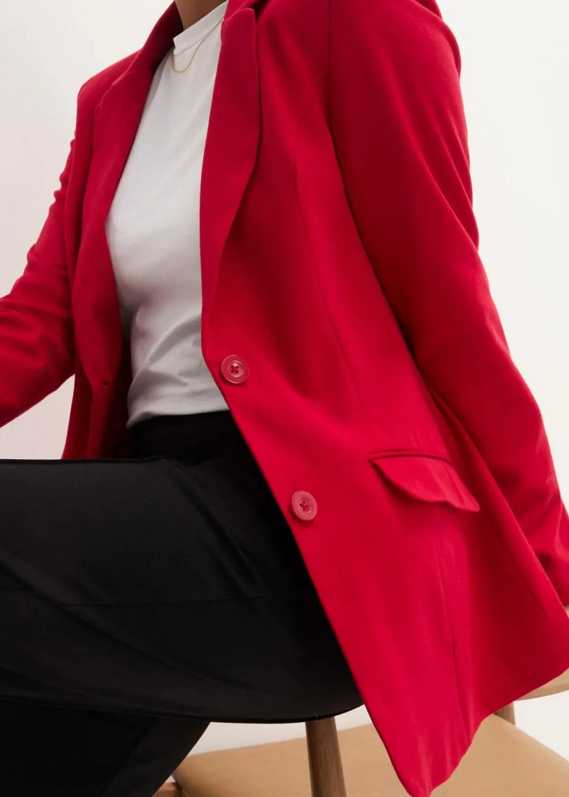 bonprix Blazer|Nachhaltigere Materialien|Longblazer aus Baumwoll-Jersey chillirot