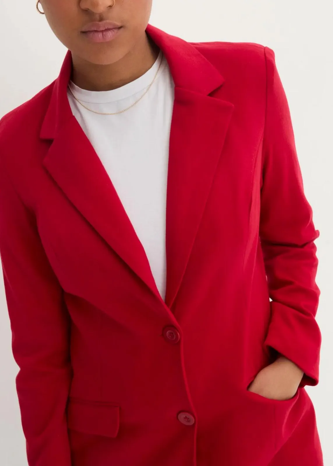 bonprix Blazer|Nachhaltigere Materialien|Longblazer aus Baumwoll-Jersey chillirot
