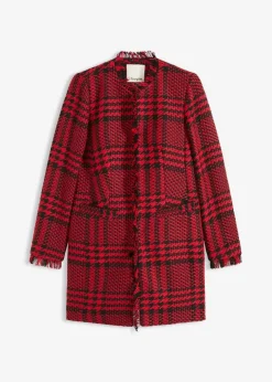 bonprix Bekleidung·Basics|Blazer|Longblazer aus Bouclé tiefrot/schwarz kariert