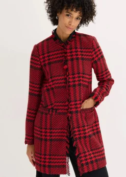 bonprix Bekleidung·Basics|Blazer|Longblazer aus Bouclé tiefrot/schwarz kariert