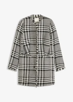 bonprix Blazer|Bekleidung·Basics|Longblazer aus Bouclé schwarz/wollweiß kariert