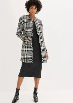 bonprix Blazer|Bekleidung·Basics|Longblazer aus Bouclé schwarz/wollweiß kariert