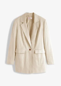 bonprix Bekleidung·Basics|Blazer|Longblazer aus Leinen-Viskose-Mix kieselbeige