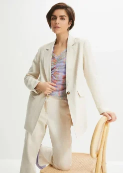 bonprix Bekleidung·Basics|Blazer|Longblazer aus Leinen-Viskose-Mix kieselbeige