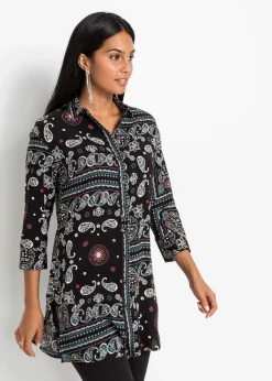 bonprix Blusen & Tuniken|Bekleidung·Jacken & Mäntel|Longbluse schwarz paisley