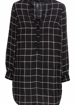 bonprix Bekleidung·Jacken & Mäntel|Blusen & Tuniken|Longbluse schwarz/weiß kariert