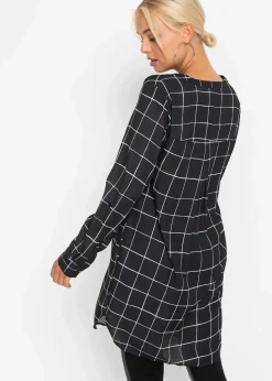 bonprix Bekleidung·Jacken & Mäntel|Blusen & Tuniken|Longbluse schwarz/weiß kariert