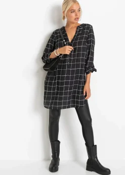 bonprix Bekleidung·Jacken & Mäntel|Blusen & Tuniken|Longbluse schwarz/weiß kariert