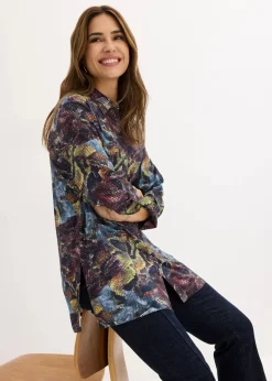 bonprix Bekleidung·Jacken & Mäntel|Blusen & Tuniken|Longbluse blau/grau schlange bedruckt