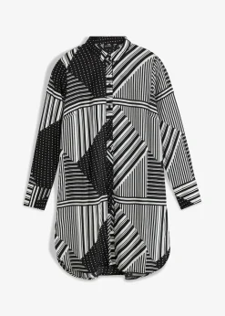 bonprix Bekleidung·Jacken & Mäntel|Blusen & Tuniken|Longbluse schwarz / weiß graphisch bedruckt