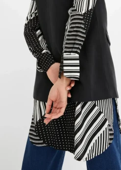 bonprix Bekleidung·Jacken & Mäntel|Blusen & Tuniken|Longbluse schwarz / weiß graphisch bedruckt
