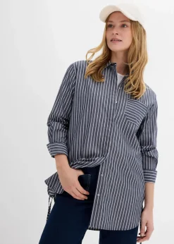 bonprix Bekleidung·Jacken & Mäntel|Blusen & Tuniken|Longbluse aus reiner Baumwolle dunkelblau/weiß gestreift