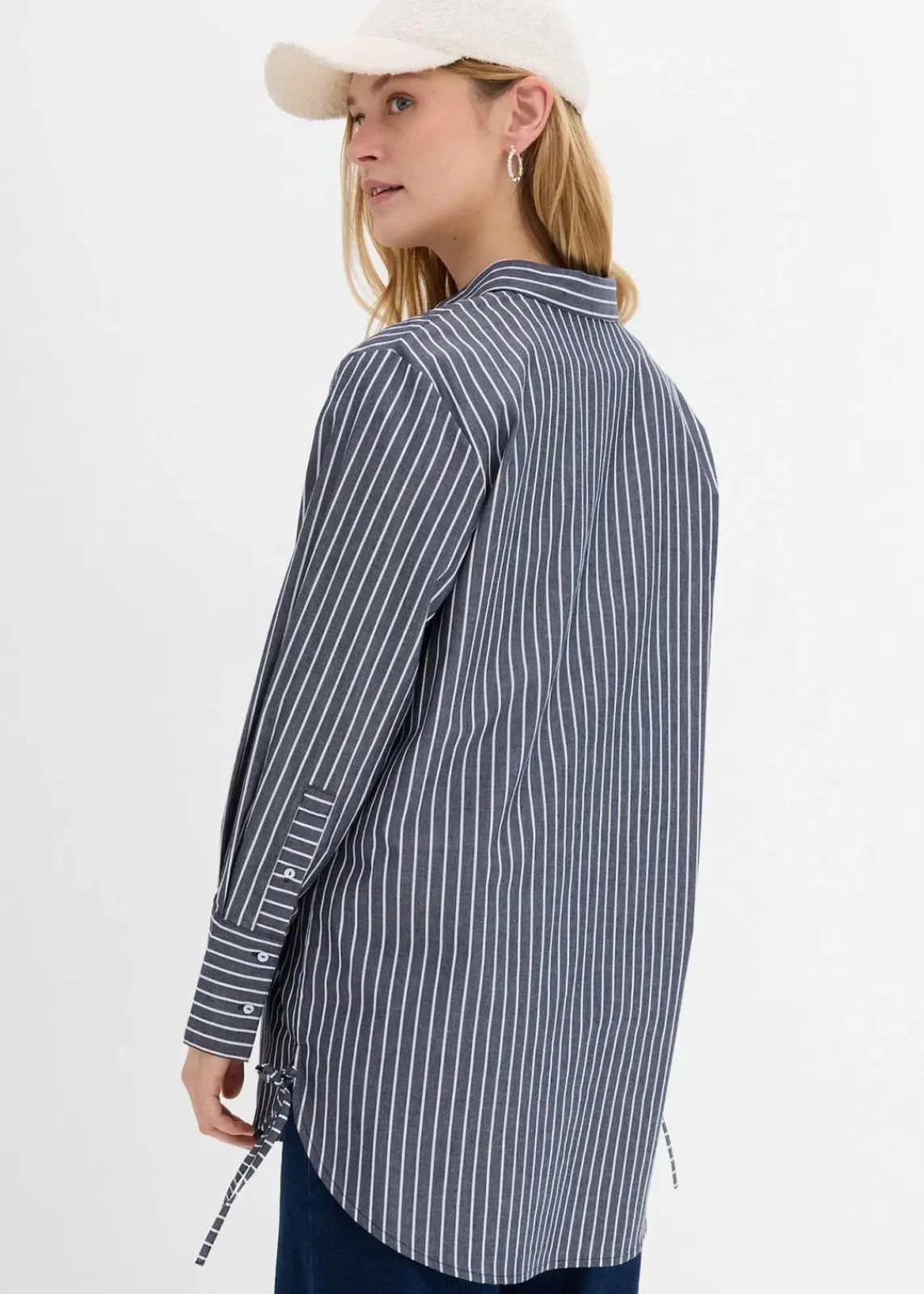 bonprix Bekleidung·Jacken & Mäntel|Blusen & Tuniken|Longbluse aus reiner Baumwolle dunkelblau/weiß gestreift