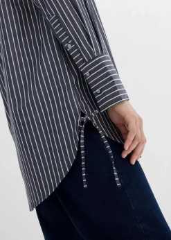 bonprix Bekleidung·Jacken & Mäntel|Blusen & Tuniken|Longbluse aus reiner Baumwolle dunkelblau/weiß gestreift