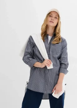 bonprix Bekleidung·Jacken & Mäntel|Blusen & Tuniken|Longbluse aus reiner Baumwolle dunkelblau/weiß gestreift