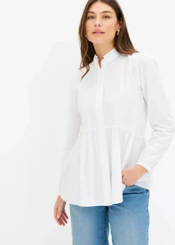 bonprix Bekleidung·Jacken & Mäntel|Blusen & Tuniken|Longbluse aus Baumwoll-Mix weiß