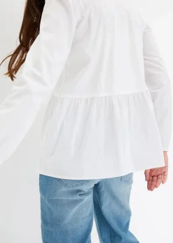 bonprix Bekleidung·Jacken & Mäntel|Blusen & Tuniken|Longbluse aus Baumwoll-Mix weiß