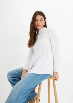 bonprix Bekleidung·Jacken & Mäntel|Blusen & Tuniken|Longbluse aus Baumwoll-Mix weiß