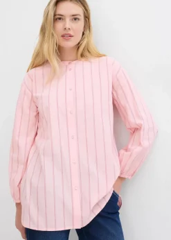 bonprix Bekleidung·Jacken & Mäntel|Blusen & Tuniken|Longbluse aus Baumwollpopeline rosenquarz längs gestreift