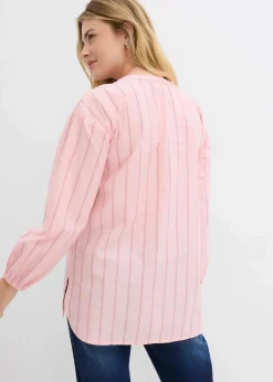 bonprix Bekleidung·Jacken & Mäntel|Blusen & Tuniken|Longbluse aus Baumwollpopeline rosenquarz längs gestreift