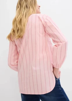 bonprix Bekleidung·Jacken & Mäntel|Blusen & Tuniken|Longbluse aus Baumwollpopeline rosenquarz längs gestreift