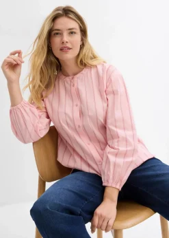 bonprix Bekleidung·Jacken & Mäntel|Blusen & Tuniken|Longbluse aus Baumwollpopeline rosenquarz längs gestreift