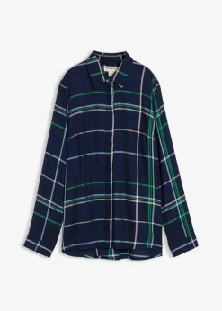bonprix Bekleidung·Jacken & Mäntel|Blusen & Tuniken|Longbluse aus fließender Viskose dunkelblau kariert