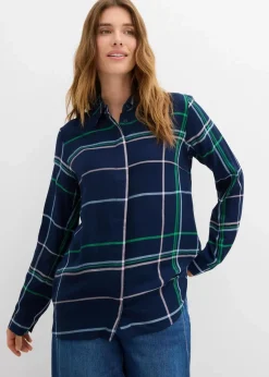 bonprix Bekleidung·Jacken & Mäntel|Blusen & Tuniken|Longbluse aus fließender Viskose dunkelblau kariert